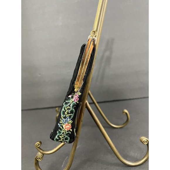 Vtg Tapestry Petit Point Handbag Embroidered Kiss Clasp Ornate Gold Frame Chain - Picture 5 of 12